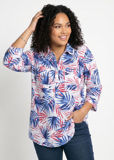 Chemisier boutonné long coton imprimé Imprime/Bleu