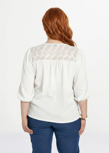 T-shirt col V à nouer manches 3/4 voile Blanc
