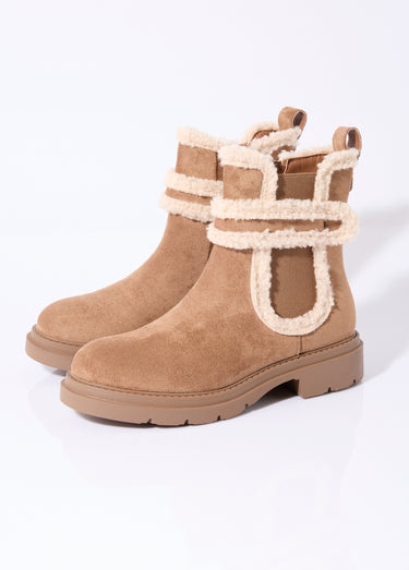 Boots suédine et détails aspect laineux Camel