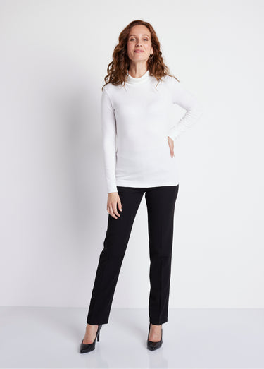 Pantalon droit taille semi élastiquée ventre plat Uni Noir