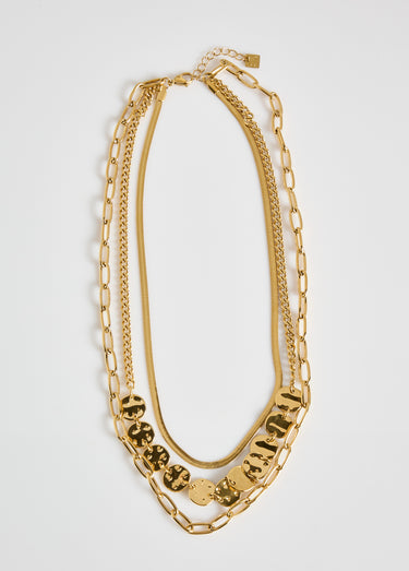 Collier 3 rangs fantaisie en acier inox Dore