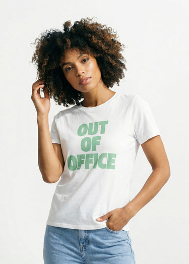 T-shirt fun inscription Out of office Blanc / Vert