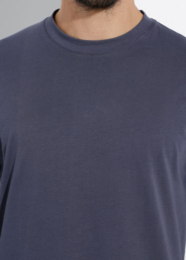 T-shirt col rond en coton épais Marine