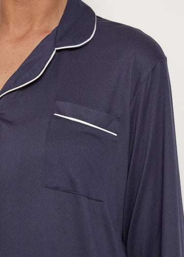 Pyjama col tailleur et manches longues Bleu