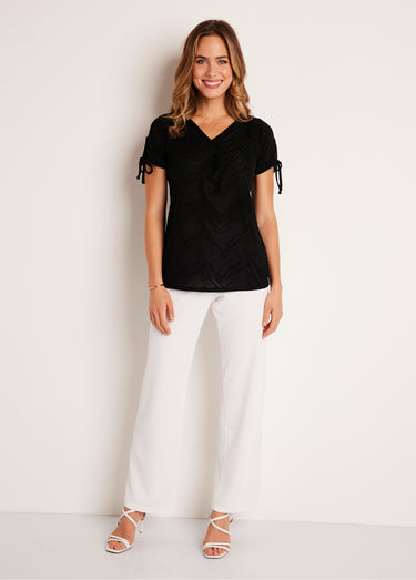 T-shirt long ample col V Noir