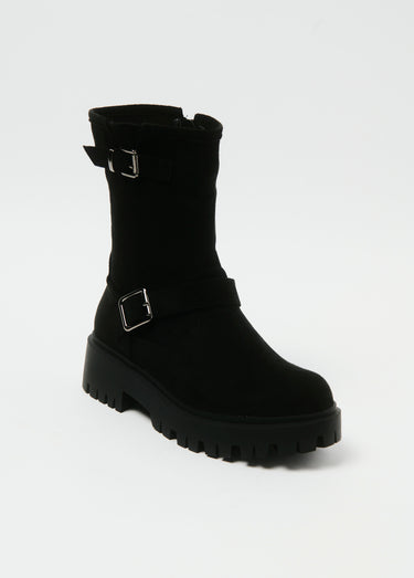 Boots boucles semelle crantée épaisse Noir