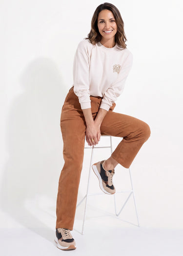 Pantalon velours côtelé taille élastiquée Camel