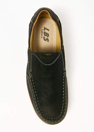 Chaussures bateau cuir élastiques côtés Noir