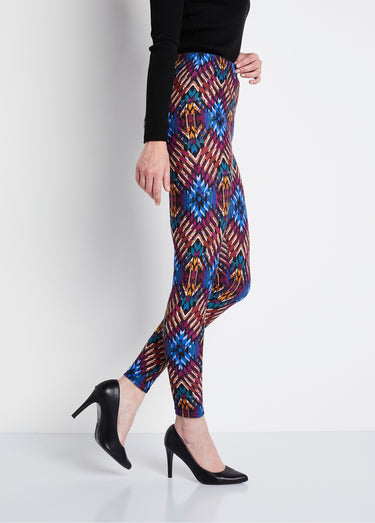 Legging long uni ou imprimé Bleu/Cassis