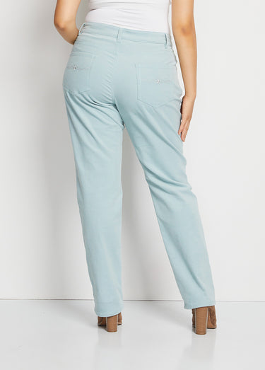Pantalon 5 poches velours milleraies Vert d'eau