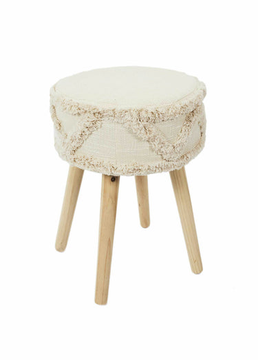 Tabouret tissu frangé style ethnique Blanc/Marron