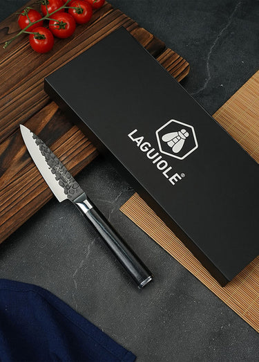 Couteau à légumes lame martelée + étui, Sen Noir