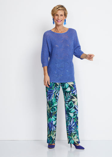 Pull maille reliefée ajourée volume boîte Bleu