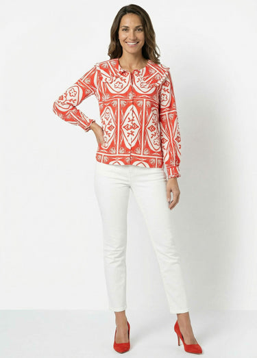 Chemisier col claudine, motif fantaisie Rouge Imprime
