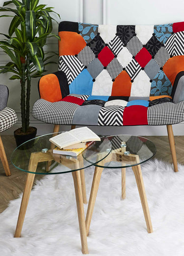Tables plateau verre rond et pied compas Transparent