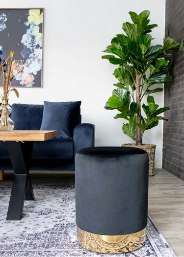 Pouf en velours foncé, base laiton - 2N Noir