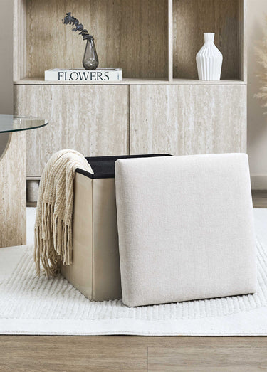 Pouf bouclette avec coffre de rangement 1B Beige