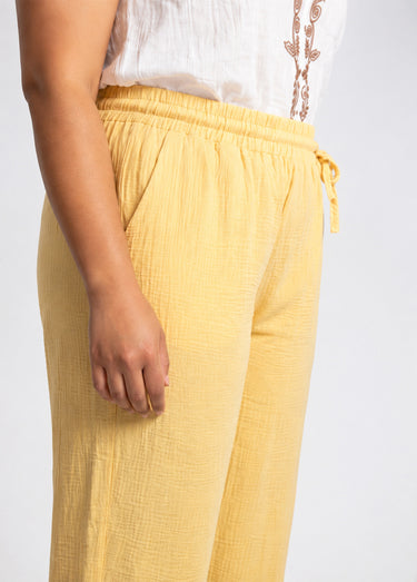 Pantalon large chiné élastiqué avec lin Jaune