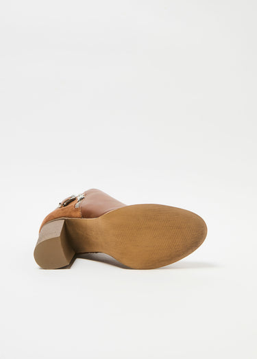 Boots talon haut bi matière boucle + zip Camel