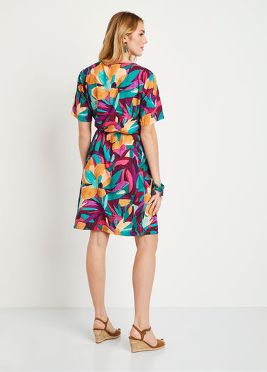 Robe ample courte imprimé floral Violet/Bleu