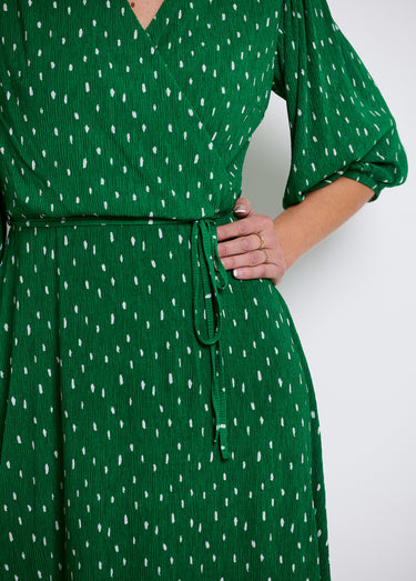 Robe courte cache-coeur imprimé pois Vert/Blanc
