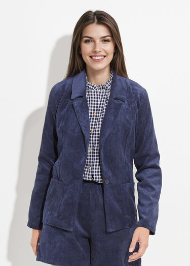 Veste velours grosses cotes, col tailleur Marine