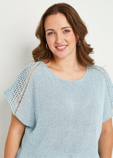 Pull fin ajouré manches courtes Bleu