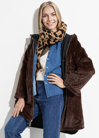 Parka réversible fourrure, avec capuche Noir