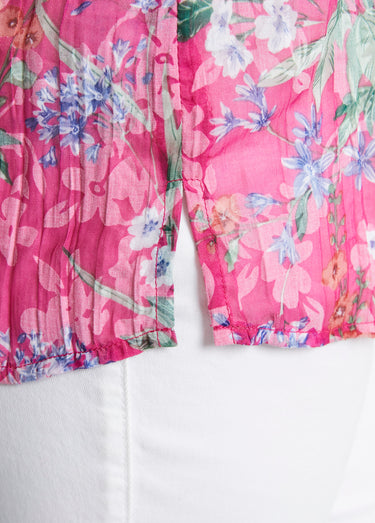 Tunique ample manches 3/4 fleurie Fond Fuchsia