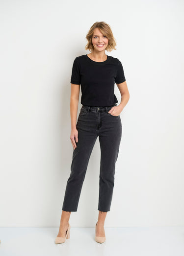Jean 5 poches longueur 7/8e, bas effiloché Gris