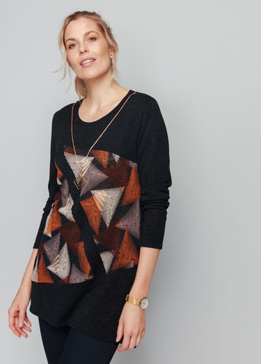 Tunique graphique avec collier fantaisie Noir/Noisette
