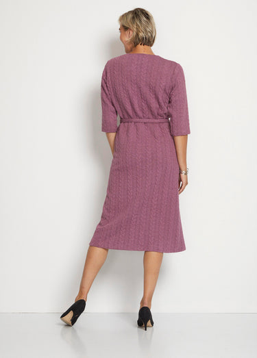 Robe boutonnée mi-longue maille reliefée Rose