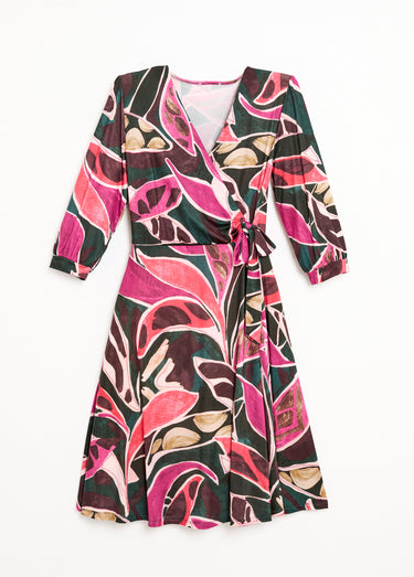 Robe cache-coeur courte évasée manches 3/4 Multicolore