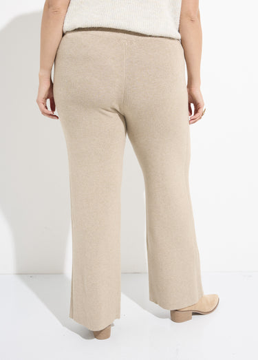 Pantalon large confort, jeu de mailles Beige
