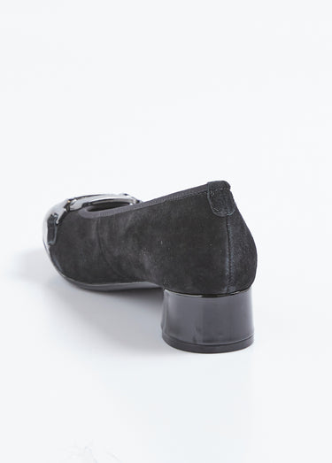 Ballerines cuir suédé et verni, à talon Noir