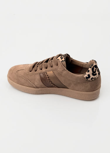 Baskets en cuir suédé, détails léopard Marron