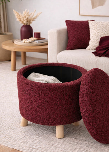 Pouf de rangement en maille bouclette Bordeaux