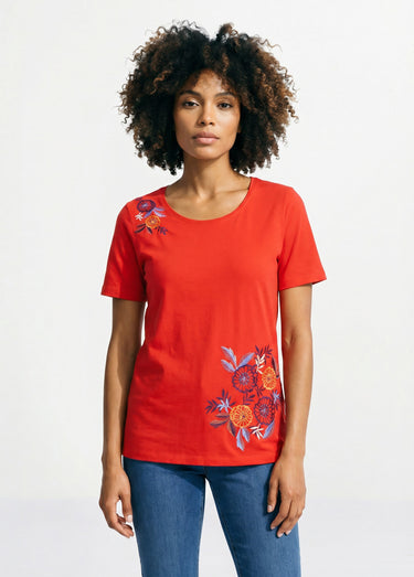 T-shirt manches courtes brodé ou imprimé Uni Corail