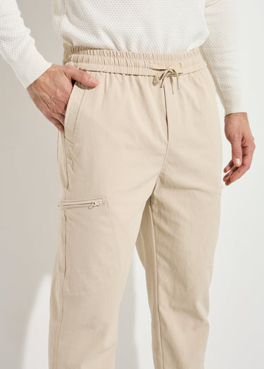 Pantalon en toile, taille elastiquée Beige