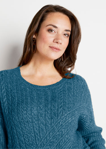 Pull maille chinée perlée torsadée col rond Canard