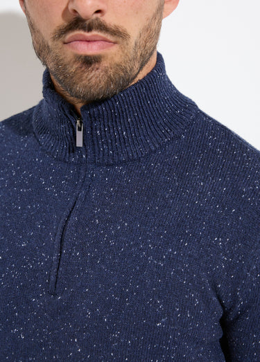 Pull col montant zippé, coupe ajustée Marine