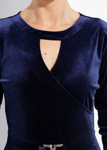 Robe en velours décolleté rond fantaisie Marine