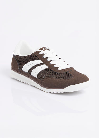 Sneakers multimatières allure vintage Marron