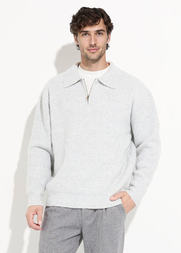 Pull col zippé chaud avec laine Gris Clair