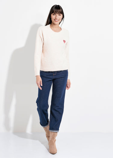 Pull col rond détail motif sequins Beige Clair