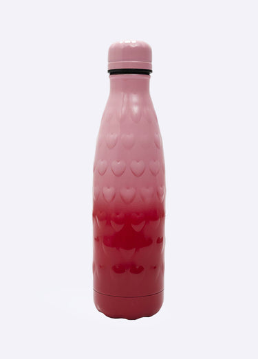 Gourde isotherme inox, décor cœurs 3D Rose/Rouge