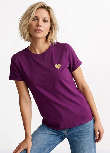 T-shirt manches courtes broderie coeur Violet