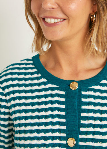 Gilet boutonné rayé chic avec col rond Canard/Ecru