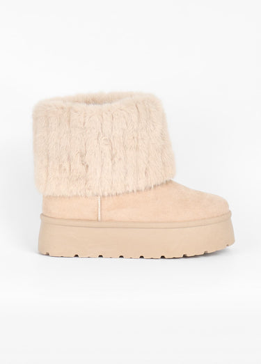 Boots compensées fausse fourrure Beige