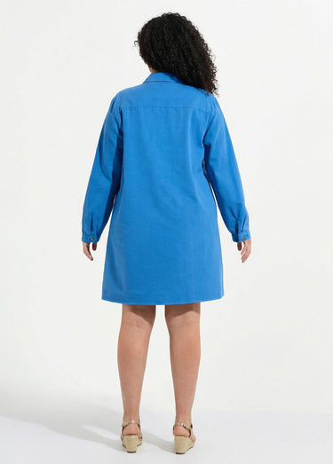 Robe chemisier en twill, manches longues Bleu Vif